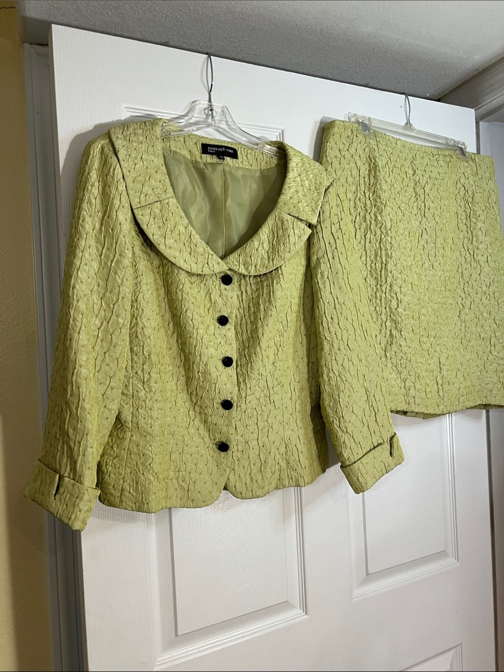 Jones New York Lime Green Textured Jacket & Skirt Set